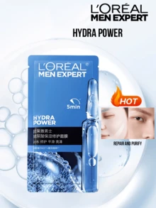 LOREAL Men Expert Hydra Power Hyaluronic Acid Face Mask 1/5pcs, 5min Quick Hydrating, Build Skin Moisturing Barrier, Deep Hydration & Skin Repair, Oil-Free, Paraben-Free, Instant Absorption, Long-Lasting Moisturing, Suitable For All Skin Types, Perfect For Daily Use Or Special Occasions, Ideal Gift For Men, Skincare Essential For A Refreshed Look