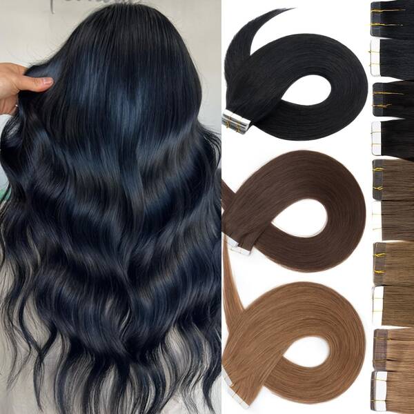 20pcs Tape-In Human Hair Extensions Seamless Skin Weft, Full Head Coverage, Universal Gender, Natural Black & Brown, Versatile Lengths (16"-24")