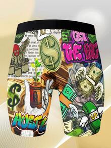 1 条装新款男士平角内裤，采用创意个性图案印花，柔软亲肤，速干透气，加长运动版，运动休闲平角款式长平角内裤，适合运动、休闲、骑行、日常穿着 - 彩色 - 查看 3