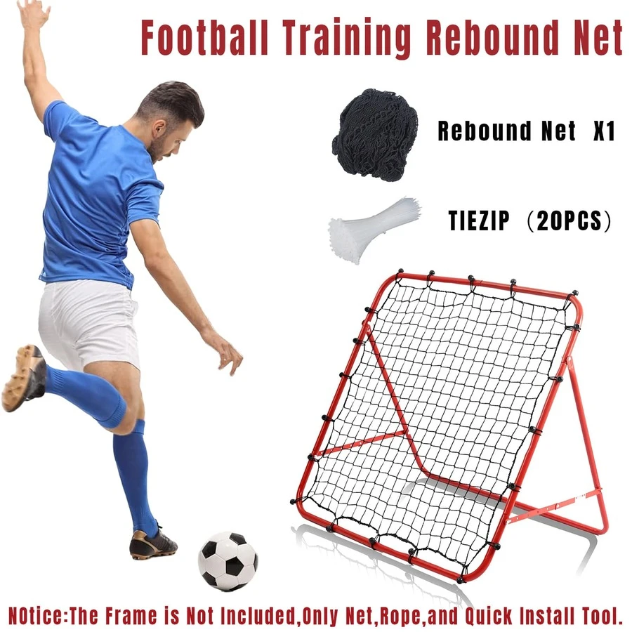 1 件加厚足球训练反弹网，带 20 条绑带，快速安装辅助训练网，耐用弹性球网设备，适合初学者到高级训练，便携式全季节足球装备