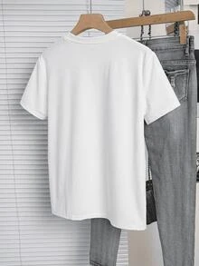 Casual    Ninguno    Camiseta de manga corta y cuello redondo de ajuste regular para mujer, con un decorado de moño, perlas y lentejuelas, con artesanía dorada brillante - Rosa - Ver 7