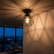 Suporte de lâmpada E27 estilo industrial vintage preto, 1/2 peças, luminária de teto com diamante, design geométrico, adequado para corredor, varanda, cozinha, sala de jantar e hall de entrada (lâmpada não incluída), decoração de iluminação