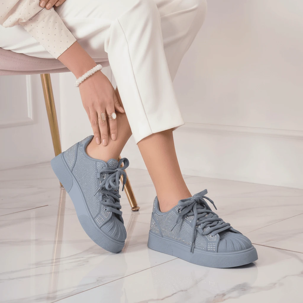 Women's Rhinestone Sneakers - Platform And Classic Styles For A Dazzling Look - Blue 8970 - View 1