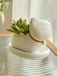 1 pieza Maceta creativa con forma de gato, decoración de escritorio para plantas suculentas, maceta para cactus y suculentas - Multicolor - Ver 2