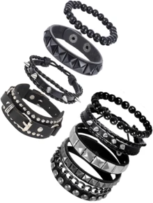 Yanxyad Punk Spiked Studded Bracelets For Men, Punk Studded Bracelet Set, Black Leather Rivet Punk Bracelet Cuff Wrap Bangle Snap Button Wristband & Gifts Women Men Bracelet Sets