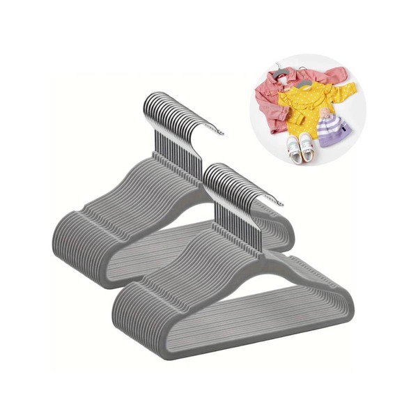 Kit 10 Cabides de Veludo Infantil Cinza Ultrafino Slim - MELHOR PREÇO!!