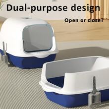Enclosed-Cat-Litter-Box-With-Integrated-Scoop-Hooded-Design-Leak-Proof--Durable-Pp-Construction-Modern-White-Grey-For-Small-To-Medium-Cats-Space-Saving-Indoor-Litter-Box-With-Easy-Clean-Removable-Lid-Small-Cat-Litter-Box-Litter-Boxes-For-Large-Cats-Extra-Large-Cat-Litter-Box-High-Sides-Hooded-Litter-Box-Extra-Large-Cat-Litter-Box-Enclosure-Sturdy-Pet - Niebieski - View 5