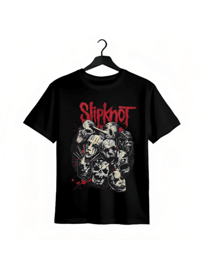 Slipknôt Graphic T-Shirt Skull Design Round Neck Casual Polyester Tee Machine Washable Summer Wear