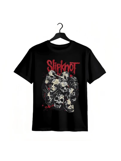 Slipknôt Graphic T-Shirt For Men Skull Design Round Neck Casual Polyester Tee Machine Washable Summer Wear