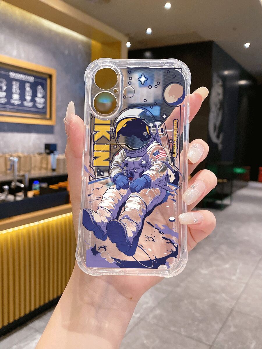 1pc White Astronaut Themed Shockproof TPU Phone Case, Suitable For IPhone, Android, OPPO Phones - Multicolor - View 1