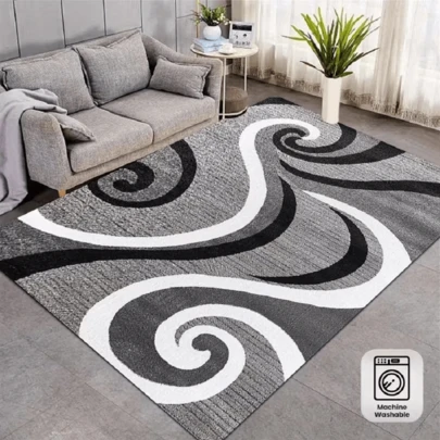 1pc Frize Collection Modern Gray Black White Area Rug, Non-Slip Mat For Entryway, Bathroom, Living Room, Bedroom, Laundry Room, Machine Washable, Home Decor, 100% Crystal Velvet, Mother'S Day Or Father'S Day Chlidren'S Gift