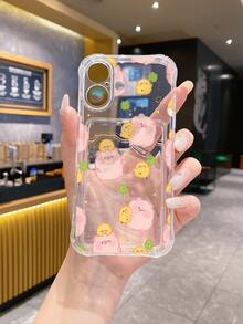 1pc Transparent White TPU Bumper Card Holder Case With Cute Pig & Chick Cartoon Pattern, Shockproof Phone Case Compatible With IPhone/ A31 4G/ A23/Redmi Note 8 Pro/Redmi Note 14 Pro 4G/Redmi Note 12 4G/OPPO A98/ S24 S25 ULTRA/ 15 PRO ULTRA 17 PAO MAX - Multicolor - View 1