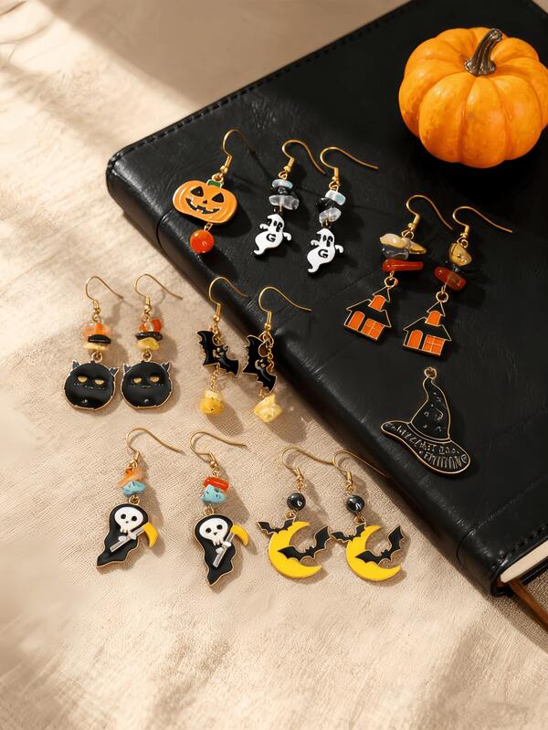 1 Pair Halloween Themed Earrings, Witch/Pumpkin Lantern/Bat/Skull/Ghost And Other Halloween Atmosphere Earrings, Suitable For Teenage Holiday Party Gifts, Pendant Jewelry