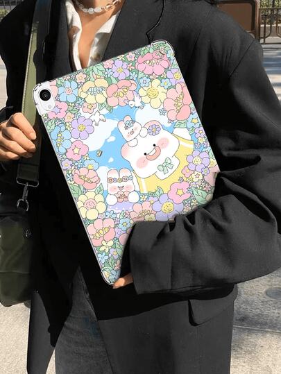 1 chiếc ốp lưng máy tính bảng chống sốc hình minh họa động vật dễ thương và hoa xinh xắn - Hình thỏ hoạt hình đáng yêu, thuộc series thú vị, dành cho Galaxy Tab A7 LITE, Pro 11 inch 2021, thế hệ thứ 10.