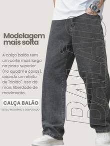 Balloon Pants Men's Jeans Bag Wide Leg Streetwear Faded Graphite Gray - 灰色 - 查看 5