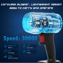 Handheld Black Powerful Blower, Equipped With One 21V Battery, One Charger&Toolbox, 550 Motor 21V 10A, 30000 RPM 75W Power, 50km/H Strong Wind 550g Air Pressure, Multi-Scene Use For Camping, Car, Lawn, Indoor Dust Cleaning, Home & Outdoor Use, Gift - 黑色 - 查看 2