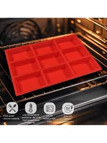 New 1pc Silicone Mini Loaf Pans, Silicone Baking Mold, Non-Stick Mini Bread Pans, 9 Cavities Silicone Bread Baking Mold, Perfect For Mini Loaf, Cake, Bread And Meatloaf, Cake, Brownie, Heat-Resistant Manual Baking Molds For Birthday, Party - Rectangle Shaped Silicone Mold For Soap Making And Desserts - Red - View 5