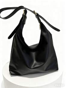 Bolso de hombro de mujer de gran capacidad y unicolor vintage, bolso cruzado multifuncional, bolso de mano, bolso cruzado de gran capacidad, bolso de trabajo casual (el color y la imagen pue - Negro - Ver 5