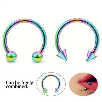 2pcs 16G Stainless Steel Horseshoe Ring Nose Ring For Piercing Jewelry, Cartilage, Helix, Tragus, Lip, Eyebrow Piercing, Y2K Style, Synthetic Stones, 304 Stainless Steel, Party Occasion, Daily Occasion