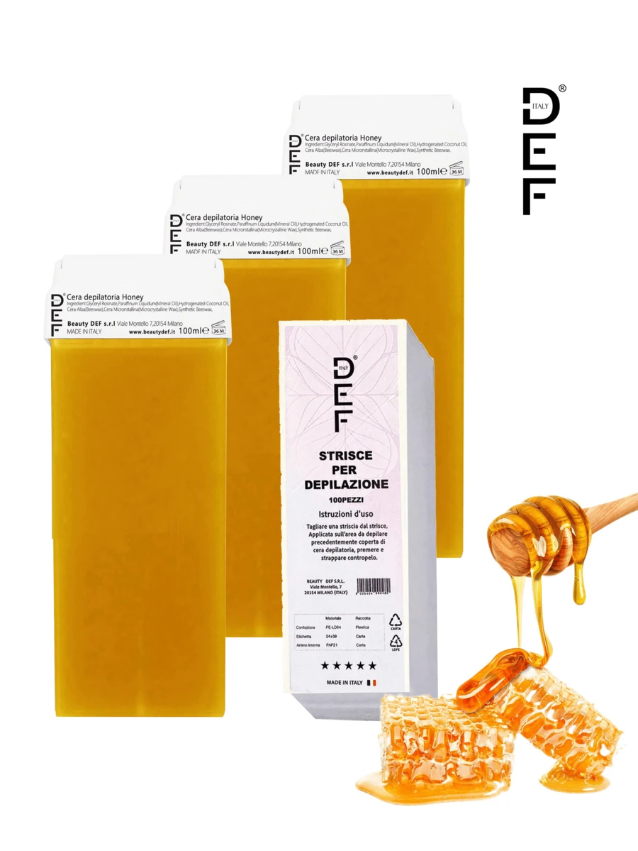 DEF Set de Depilación – 3 Ceras Depilatorias + 100 Bandas de Tela