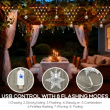 1 szt. Oświetlenie nastrojowe LED w kształcie płatka śniegu, siatka rybacka w kształcie płatka śniegu, oświetlenie zewnętrzne w kształcie okapu, trójkątna siatka oświetleniowa USB, kurtyna świetlna, 100 diod LED, odpowiednie na dach, namiot, do dekoracji ogrodu, na Boże Narodzenie, na kemping, do dekoracji lodowych