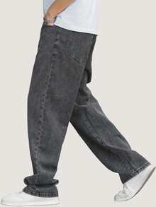 Balloon Pants Men's Jeans Bag Wide Leg Streetwear Faded Graphite Gray - 灰色 - 查看 8