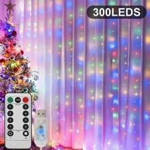 3x3m/3x2m/3x1m LED 窗帘灯，USB 供电，8 种模式遥控仙女灯串，适用于婚礼派对、家庭花园、卧室、户外、室内墙壁、窗户装饰、万圣节、圣诞节，暖白/白色/多色 - 四彩色 - 查看 6