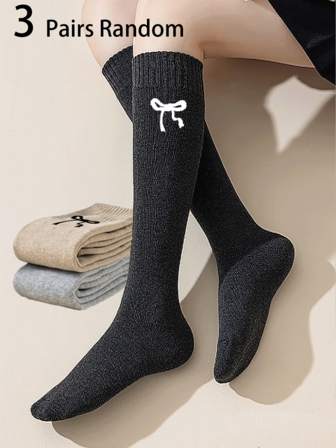 1/3 双女士及膝袜，带可爱蝴蝶结印花，温暖舒适，时尚有型，适合秋冬