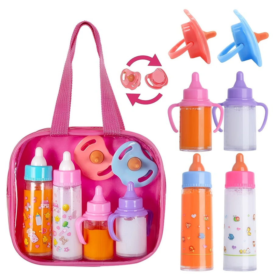 Doll Feeding Set, Party Game Set For Children Aged 3 Years And Above, Featuring A Magic Bottle, Dummy, Handbag, Spoon, Fork, And Plate. Multiple Styles Available. Ideal For Parent-Child Bonding And Party Games, Making It The Perfect Festive Gift.
