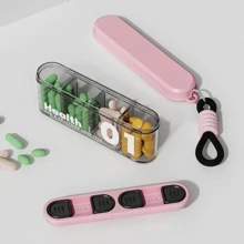 1 Piece Portable 4-Compartment Pill Box With Lanyard And Keychain - Plastic Pill Box With Transparent Compartments, Daily Medication Planner System, Outdoor Medicine Container Pill Organizer, Large Divided Storage Box