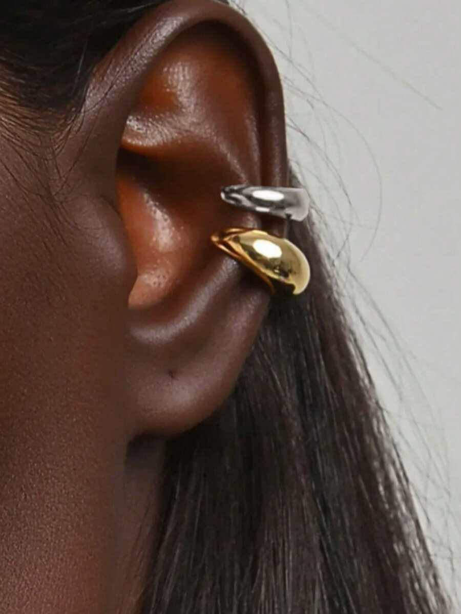 2pcs Gold & Silver Metallic Earring Set, For Women - Gold and Silver - View 1