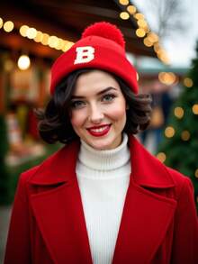 1pc Unisex A-Z Letter Knit Beanie Hat, Personalized Versatile Winter Cap, Suitable For Autumn/Winter Daily Wear And Christmas Gift - Red - View 3