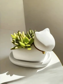 1 pieza Maceta creativa con forma de gato, decoración de escritorio para plantas suculentas, maceta para cactus y suculentas - Multicolor - Ver 4