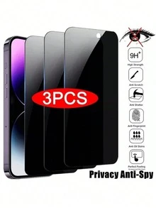 3Pcs Of Privacy Tempered Glass Screen Protectors For IPhones 6/6s, 7/8/Plus, X/Xs/XS Max, 11/11 Pro/11 Pro Max, 12 Mini/12/12 Pro/12 Pro Max, 13/13 Mini/13 Pro/13 Pro Max, 14/14 Plus/14 Pro/14 Pro Max, 15/15 Plus/15 Pro/15 Pro Max, 16/17/16 Plus/17 Pro/17 Pro Max/16 Pro/16 Pro Max - Black - View 11