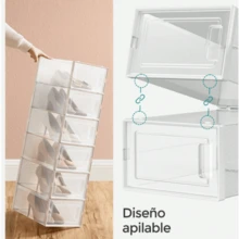 Plastic Shoe Boxes, 1/2/4/6/12-Piece Storage Box Sets, Foldable And Stackable Plastic Shoe Boxes For Sneakers Up To Size 44, Transparent And White, Back To School - Bộ 2 món - Xem 4