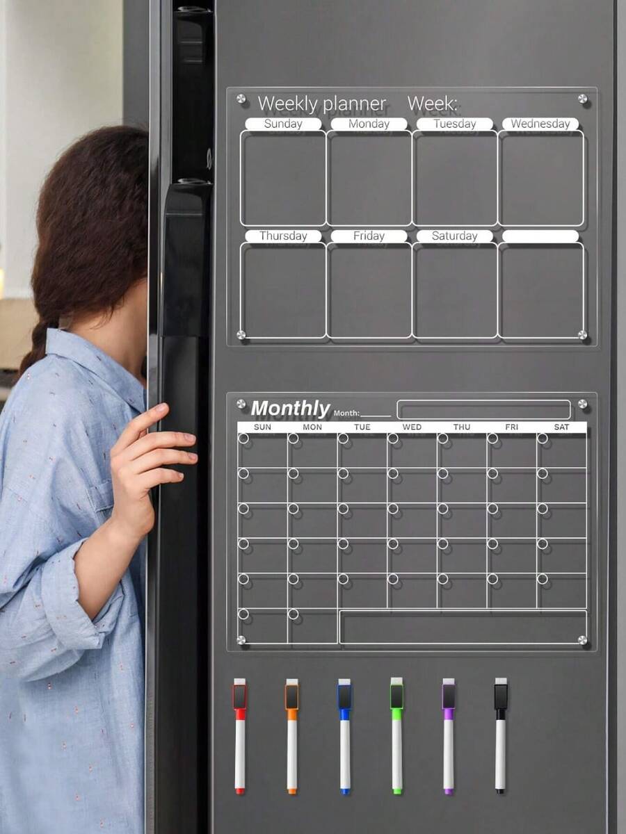 1pc 3D Magnetic Acrylic Dry Erase Board (Comes With 6 Whiteboard Markers) Weekly Planner Calendar Message Writing Board, Erasable Magnetic Refrigerator Sticker, Home Message Notes Display Board Best Gifts Birthday Graduation. - Nhiều màu - Xem 1