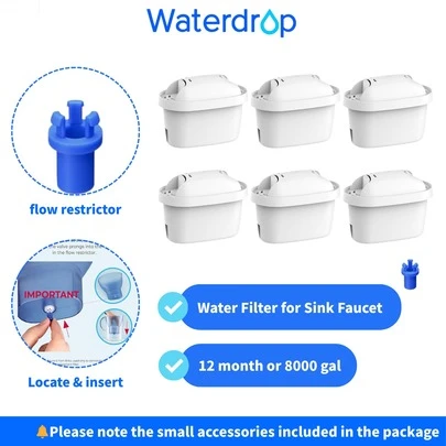 Waterdrop Water Filter Cartridges, Replacement For Bri Ta Maxtra+® Plus, Maxtra Pro® All-In-1, Compatible With  Marella® Jug, Kettle, Reduce PFAS, PFOA/PFOS, TÜV SÜD, NSF Certified (6)