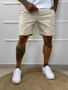 Men's Cargo Bermuda Shorts With Elastic - Khaki - View 2