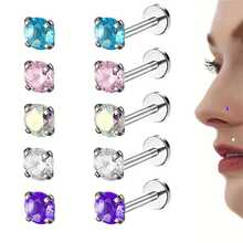 5pcs Stainless Steel Threaded Earrings Set - Unisex Hip-Hop Sparkling Style Nose Ring, Lip Ring, Ear Bone, Helix Studs - All-Year-Round Daily And Gift Synthetic Zirconia Inlaid Earrings - 304 Grade Stainless Steel, No Plating, Suitable For Mother's Day Gift