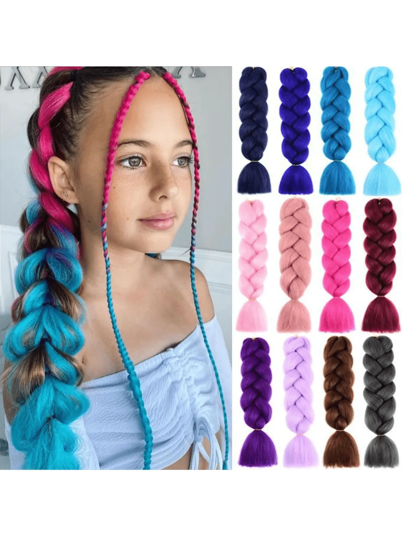 1pc 24 Inch 100g/Pc Jumbo Braiding Hair Extensions, Available In Blue, Pink, Purple, Gray, Brown Colors, Suitable For Women's Daily, Festivals, Parties, Christmas, Music Festivals, Carnivals, New Year, Can Be Given As Gifts. Second-Hand Yaki Hair Extensions. - Multicolor - View 1