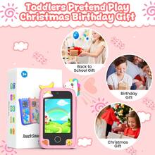 Juguetes de Navidad Teléfono inteligente para niños, regalos de cumpleaños y Navidad para niños de 3 a 10 años, juguetes educativos con teléfono celular, pantalla de 2.8", cámara dual, juegos, música, alarma, calculadora, incluye cordón para teléfono, tarjeta de memoria de alta capacidad y cable de carga.