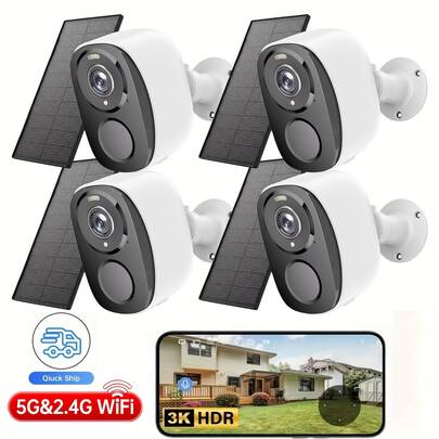 Solar-Powered 2.4G&5G Wireless Security Camera, 3K High-Definition Outdoor IP65 Waterproof Camera, With AI Motion Detection, Two-Way Audio, 5200 Mah Battery And Solar Panel, Suitable For Home, Pet, Babysit Camera, Garage, Yard, Solar Security Camera