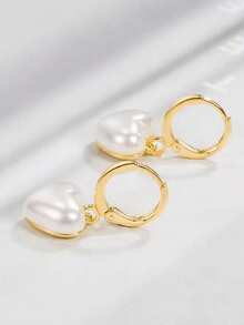 1 Pair Fashion Heart-Shaped Faux Pearl Pendant Earrings, Jewelry Gift For Holidays, Suitable For Daily Wear For Girls, Mother's Day Gift - one-size - View 4