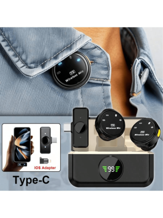 2 In 1 Professional Wireless Lavalier Microphone For IPhone IPad Android With Charging Case Noise Reduction Plug-Play Clip On Lapel Mic For Video Recording Vlogging, Interview, Live Streaming