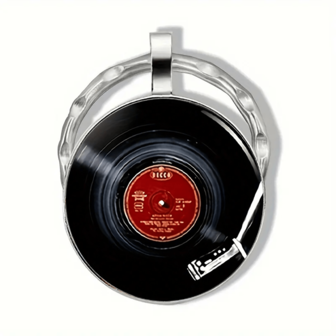 Round Alloy Keychain With Glass Pendant, Black Vinyl Record Design, Suitable For Couple Keyring, Birthday, Graduation Ceremony, Christmas, Holiday Party Decoration - Single Car Accessories Bag Charm Backpack For School Cute Goth Y2k Bag Accessories Lanyards With Id Holder Car Accessories Bag Charms