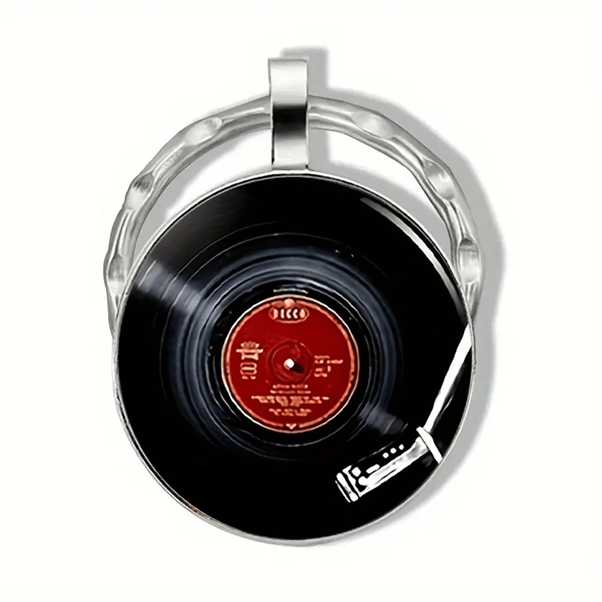 圆形合金钥匙扣配玻璃吊坠，黑色乙烯基唱片设计，适合情侣钥匙扣、生日、毕业典礼、圣诞节、节日派对装饰 - 单个汽车配件包饰背包适合学校可爱哥特式 Y2k 包饰挂绳带身份证夹汽车配件包饰