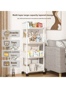 多层带轮塑料储物架，多功能推车，可放置杂货、零食、玩具、书籍、洗漱用品，适用于浴室、厨房、办公室 - 滑动式置物架