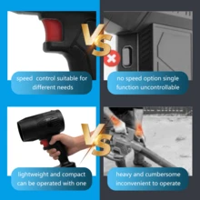 Handheld Black Powerful Blower, Equipped With One 21V Battery, One Charger&Toolbox, 550 Motor 21V 10A, 30000 RPM 75W Power, 50km/H Strong Wind 550g Air Pressure, Multi-Scene Use For Camping, Car, Lawn, Indoor Dust Cleaning, Home & Outdoor Use, Gift - 黑色 - 查看 5