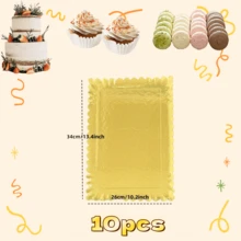 10pcs Gold Rectangular Cake Trays, Heavy Duty Cardboard Trays, Oil-Proof Cake Base, Dessert Display Cupcake Decoration Serving Platter, Suitable For Birthday Party Wedding Catering - Gold - View 13