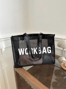 Portable Large Capacity Mesh Tote Bag And Mesh Makeup Bag,Mesh Beach Bag With "WORKBAG" Letter Printing Pattern ,Portable Multipurpose Storage Bag Is An Ideal Shopping Bag, Suitable For Men And Women, Couples, Daily Use, Dating, Birthdays, Holidays, Back To School, Summer, Holidays, Beaches, Travel, Commuting